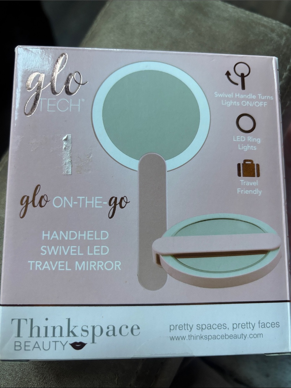Glo On-The-Go Handheld Swivel LED Travel Mirror - Pink